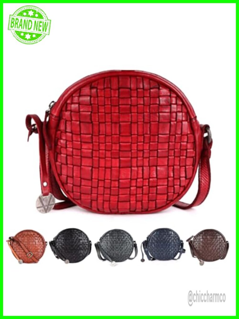 Genuine Leather Round Crossbody Sling Bag for Women Everyday